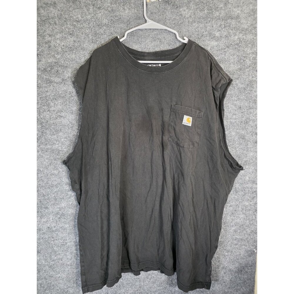 Carhartt Shirt Mens 4XL Black Loose Fit Sleeveless Pocket Workwear K87 Damaged